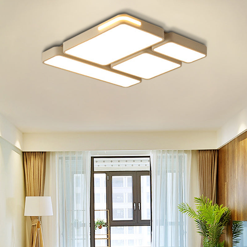 Simple Rectangle Ceiling Mount Light Acrylic Slim LED Ceiling Lamp in Black and White/White for Study Room