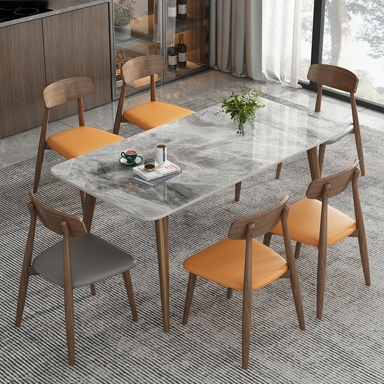 Modern Style Sintered Stone Dining Table 4 Legs Rectangular Table in Grey