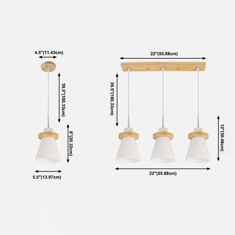 Wood and White Glass Pendant Lamp Simple Modern Suspension Lighting Fixture for Bedroom