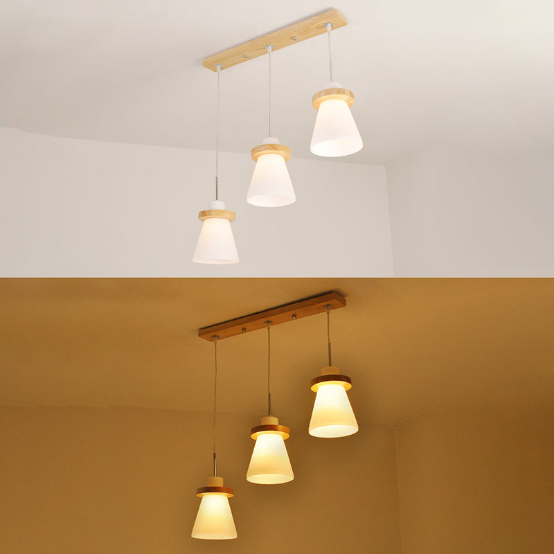 Wood and White Glass Pendant Lamp Simple Modern Suspension Lighting Fixture for Bedroom