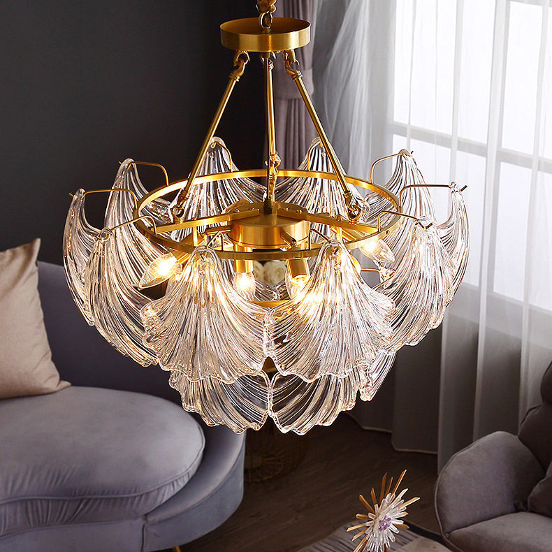 Lámpara de lámpara de concha iluminación de colgante de vidrio transparente vintage para restaurante