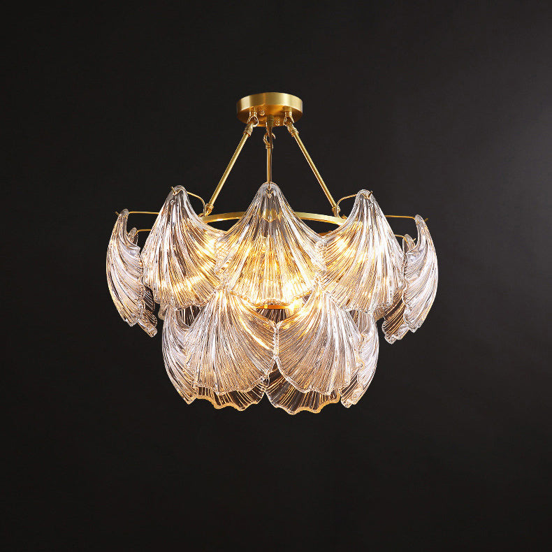 Shell Chandelier Light Fixture Vintage Clear Glass Pendant Lighting for Restaurant