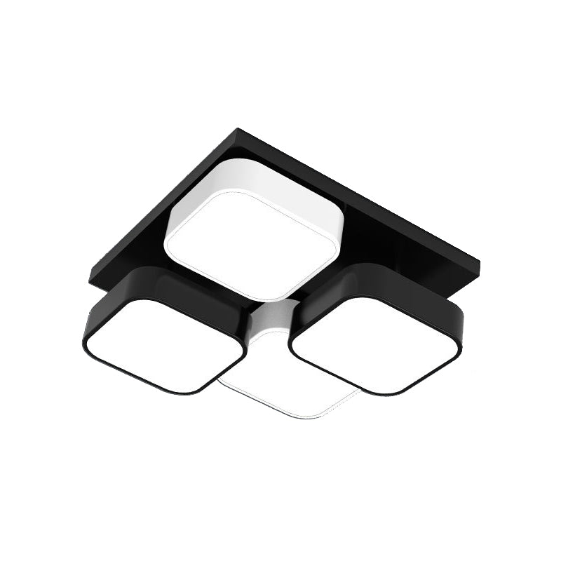 Square Kitchen Bedroom Ceiling Lamp Acrylic Metal 4/6/9/12/16/20 Heads Modern LED Ceiling Mount Light in Black