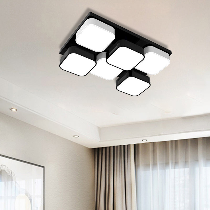 Square Kitchen Bedroom Ceiling Lamp Acrylic Metal 4/6/9/12/16/20 Heads Modern LED Ceiling Mount Light in Black