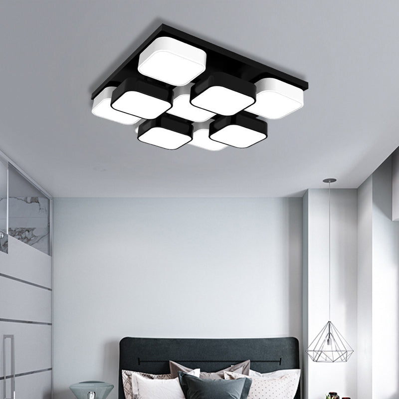 Square Kitchen Bedroom Ceiling Lamp Acrylic Metal 4/6/9/12/16/20 Heads Modern LED Ceiling Mount Light in Black