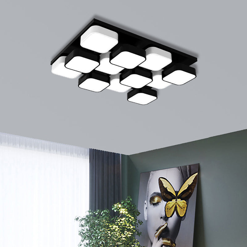 Square Kitchen Bedroom Ceiling Lamp Acrylic Metal 4/6/9/12/16/20 Heads Modern LED Ceiling Mount Light in Black