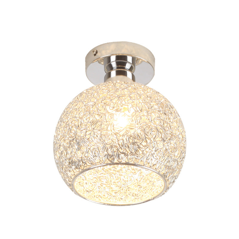 Romantic Globe Flush Mount Light 1 Head Metal und Clear Crystal Deckenleuchte in Chrome für Korridor