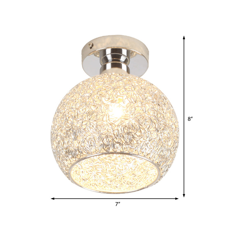 Romantic Globe Flush Mount Light 1 Head Metal und Clear Crystal Deckenleuchte in Chrome für Korridor
