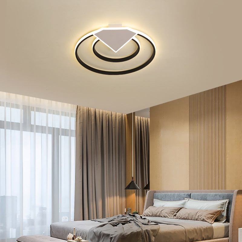 Double Ring Flush Mount Ceiling Light Warm/White Light Modern Metal Led Indoor Flush Lighting in Black, 19.5"/23.5" Wide