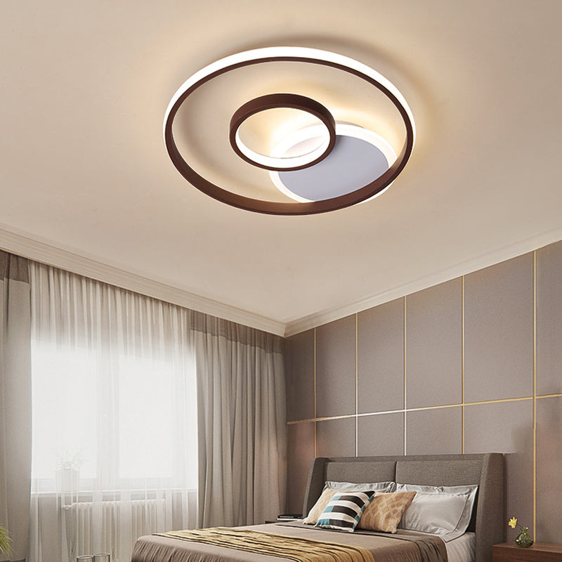 Bruine Multi Ring Inbouwlamp Minimalistisch Metaal Led Inbouw Plafondlamp in Warm/Wit, 16,5"/20,5"/24,5"/31" Breed