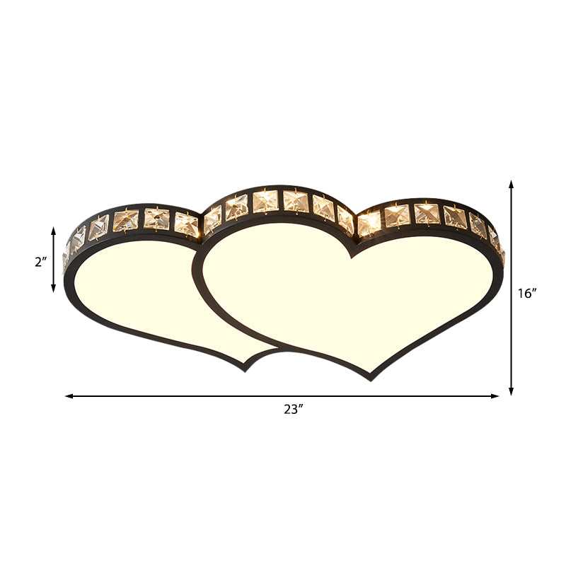 Modern Heart Flushmount with Crystal Accents and Frosted Diffuser Black/Gold Led Flush Ceiling Light in 3 Color/White