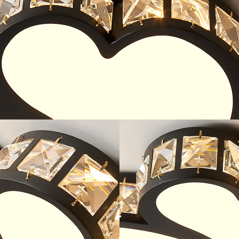 Modern Heart Flushmount with Crystal Accents and Frosted Diffuser Black/Gold Led Flush Ceiling Light in 3 Color/White