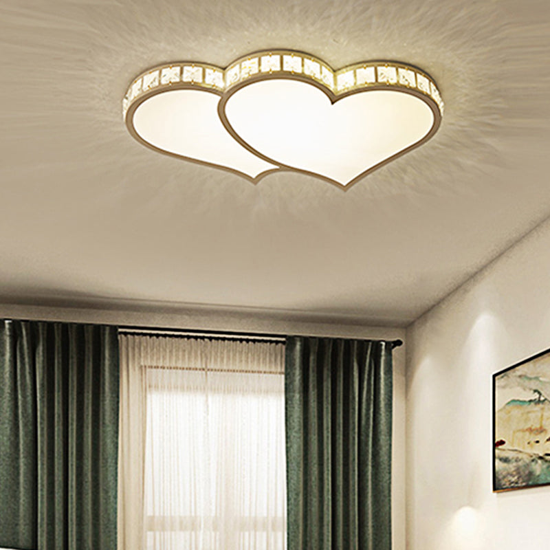 Modern Heart Flushmount with Crystal Accents and Frosted Diffuser Black/Gold Led Flush Ceiling Light in 3 Color/White