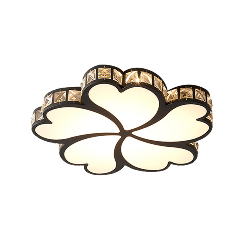 Metal Clover Flush Mount Lighting con Clear K9 Crystal Led Contemporary Massimale Flush Light in Nero / Bianco