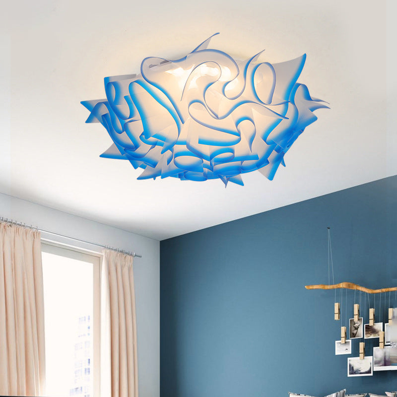 Acrylic Bloom Flush Ceiling Lamp Contemporary Led Ceiling Light Fixture in Blue/Brown/Orange