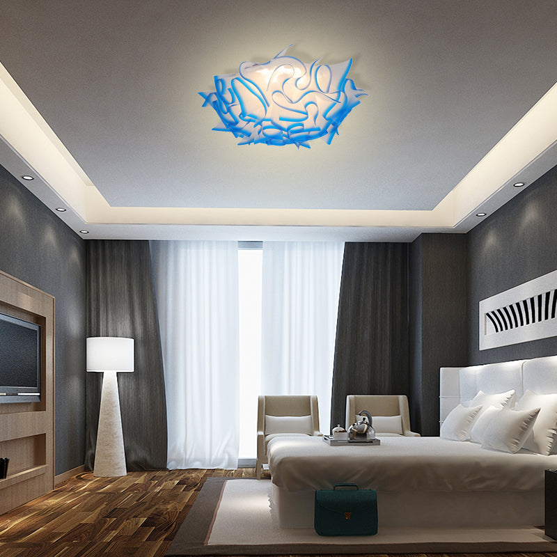 Acrylic Bloom Flush Ceiling Lamp Contemporary Led Ceiling Light Fixture in Blue/Brown/Orange