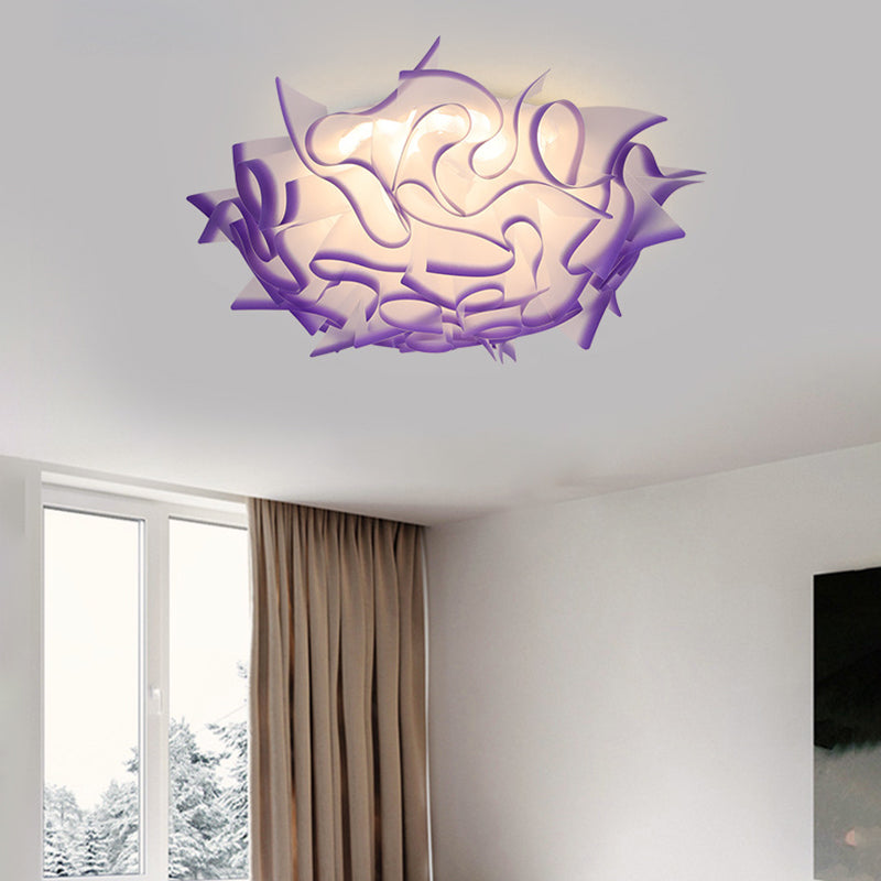 Acrylic Bloom Flush Ceiling Lamp Contemporary Led Ceiling Light Fixture in Blue/Brown/Orange