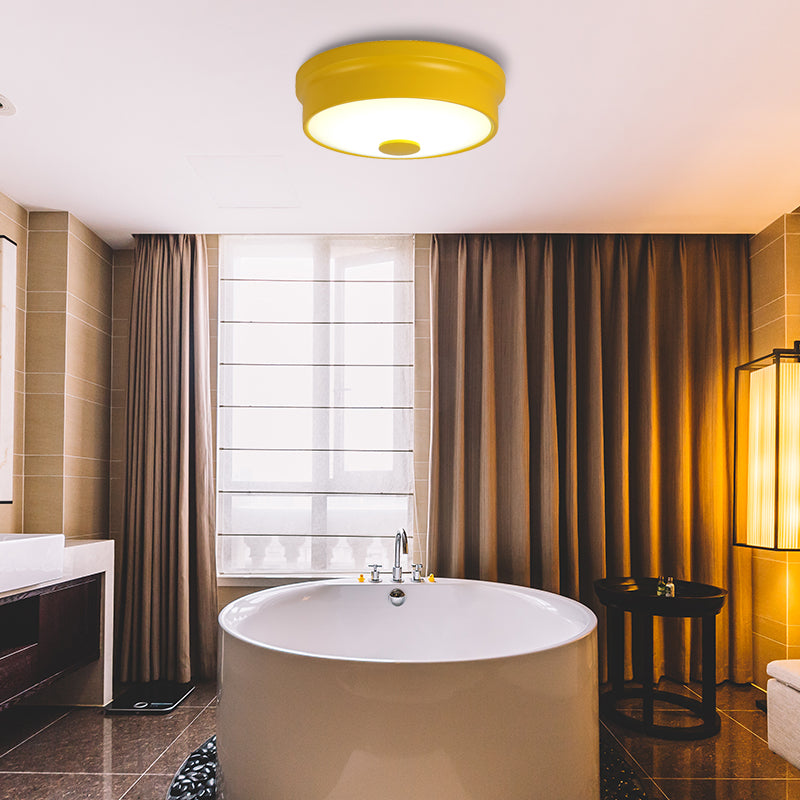 Macaron Drum Lampada da incasso a soffitto in metallo a LED per cameretta dei bambini Illuminazione da incasso in nero/verde/rosa/giallo con diffusore in vetro smerigliato