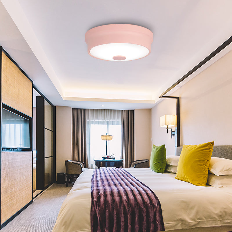 Macaron Drum Lampada da incasso a soffitto in metallo a LED per cameretta dei bambini Illuminazione da incasso in nero/verde/rosa/giallo con diffusore in vetro smerigliato