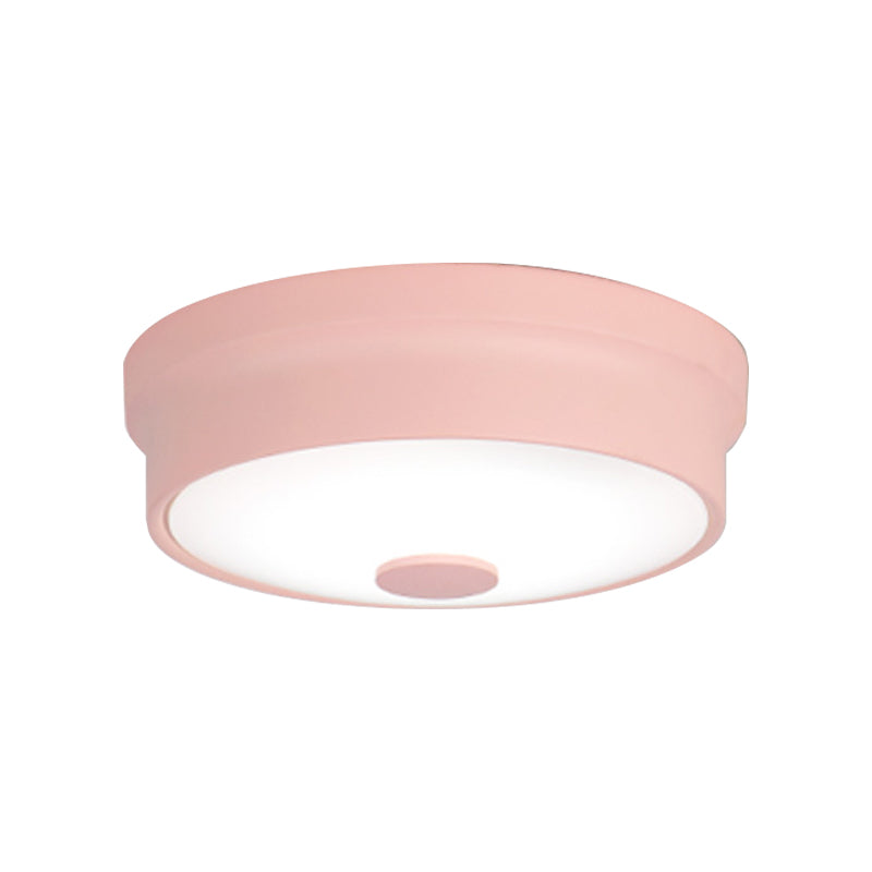 Macaron Drum Lampada da incasso a soffitto in metallo a LED per cameretta dei bambini Illuminazione da incasso in nero/verde/rosa/giallo con diffusore in vetro smerigliato