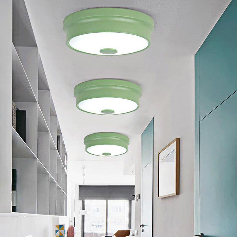Macaron Drum Lampada da incasso a soffitto in metallo a LED per cameretta dei bambini Illuminazione da incasso in nero/verde/rosa/giallo con diffusore in vetro smerigliato