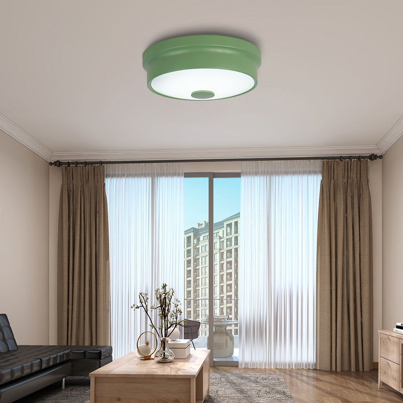 Macaron Drum Lampada da incasso a soffitto in metallo a LED per cameretta dei bambini Illuminazione da incasso in nero/verde/rosa/giallo con diffusore in vetro smerigliato