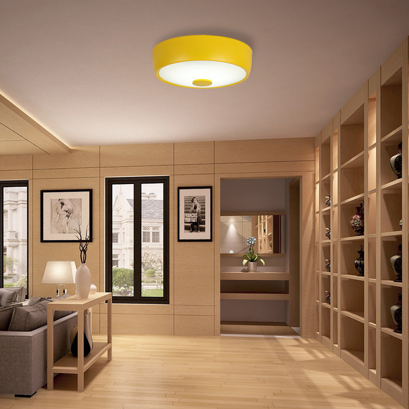 Macaron Drum Lampada da incasso a soffitto in metallo a LED per cameretta dei bambini Illuminazione da incasso in nero/verde/rosa/giallo con diffusore in vetro smerigliato