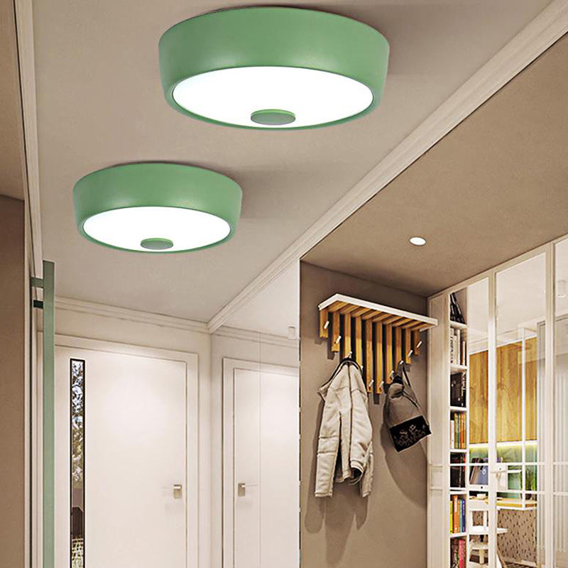 Macaron Drum Lampada da incasso a soffitto in metallo a LED per cameretta dei bambini Illuminazione da incasso in nero/verde/rosa/giallo con diffusore in vetro smerigliato