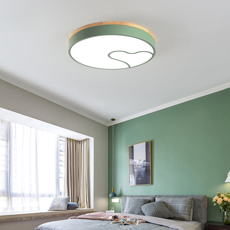 Led Nordic Flush Light met Metal Round Shade Groen/Grijs/Wit Plafond Flush Lamp in Warm/Wit