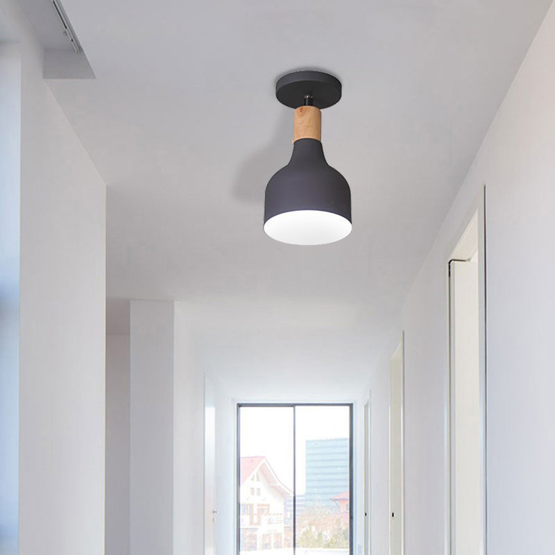 Lámpara semiempotrada verde/blanca/gris con pantalla Metal nórdico Luz de techo semiempotrada para interiores con 1 bombilla