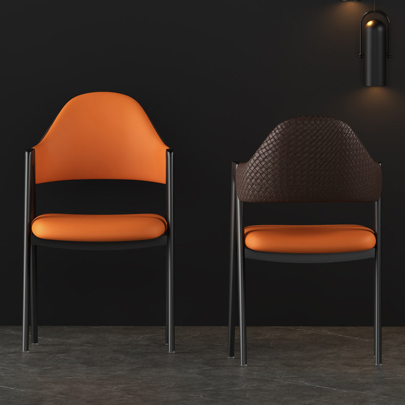 Contemporary Metal Dining Room Chairs Leather Open Back Dining Side Chair for Home Use
