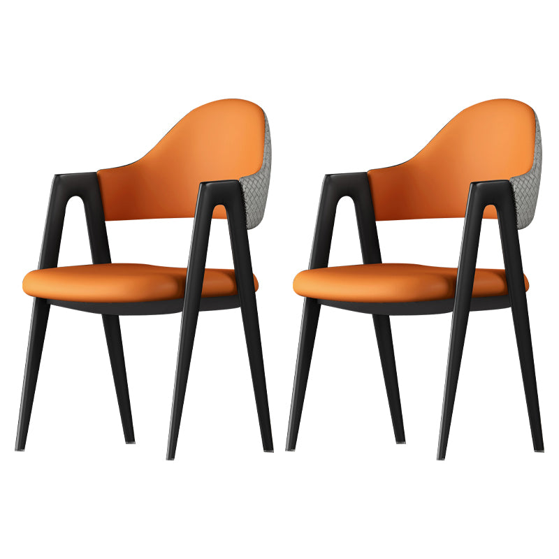 Contemporary Metal Dining Room Chairs Leather Open Back Dining Side Chair for Home Use