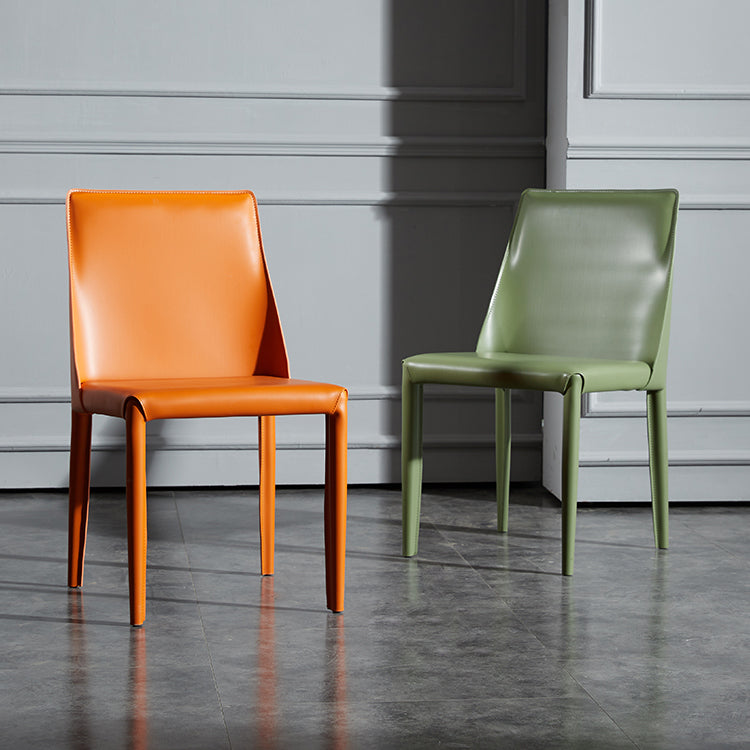 Solid Back Armless Dining Chairs Indoor Leather Side Chairs with Metal Legs
