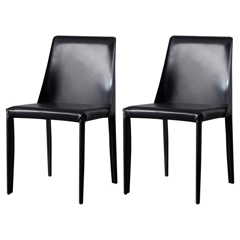 Solid Back Armless Dining Chairs Indoor Leather Side Chairs with Metal Legs
