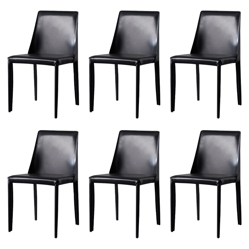 Solid Back Armless Dining Chairs Indoor Leather Side Chairs with Metal Legs