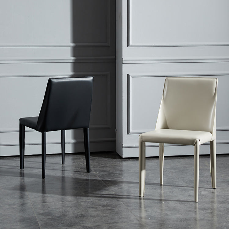 Solid Back Armless Dining Chairs Indoor Leather Side Chairs with Metal Legs