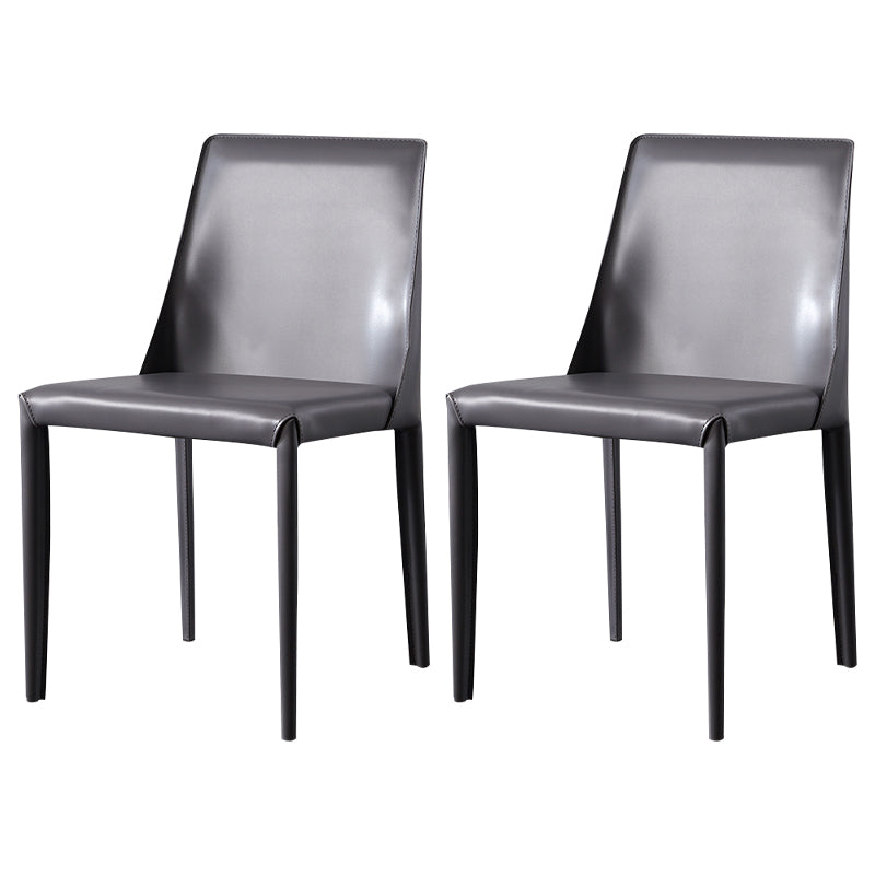 Solid Back Armless Dining Chairs Indoor Leather Side Chairs with Metal Legs