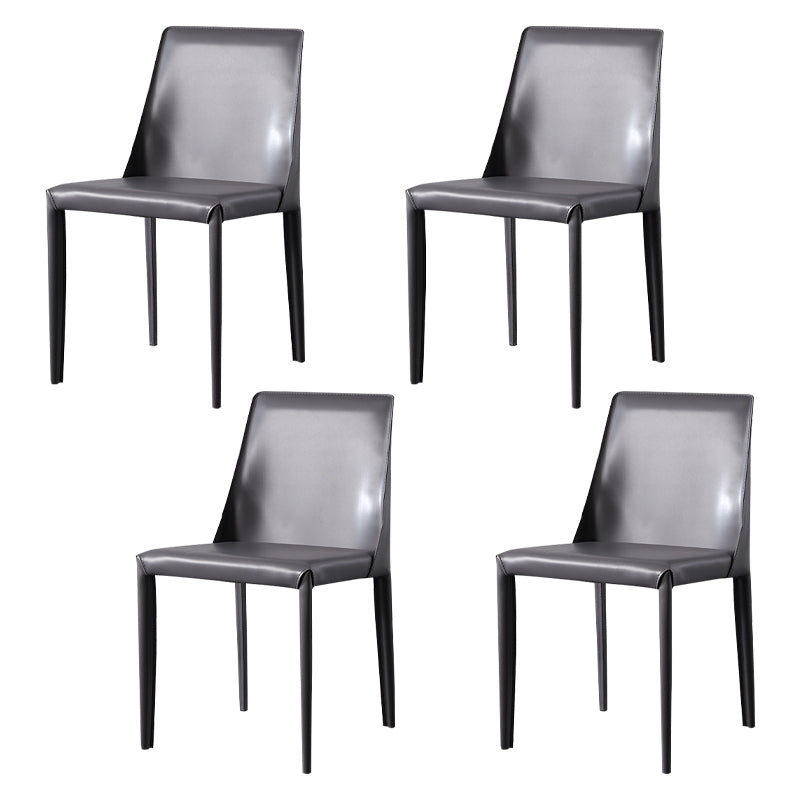 Solid Back Armless Dining Chairs Indoor Leather Side Chairs with Metal Legs