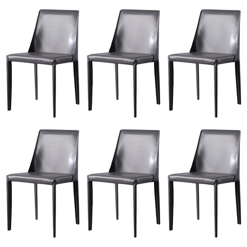 Solid Back Armless Dining Chairs Indoor Leather Side Chairs with Metal Legs