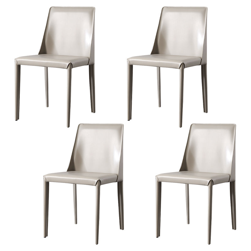 Solid Back Armless Dining Chairs Indoor Leather Side Chairs with Metal Legs