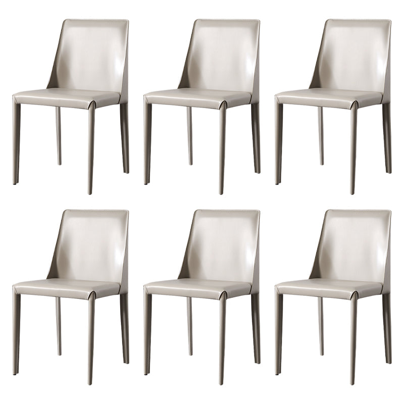 Solid Back Armless Dining Chairs Indoor Leather Side Chairs with Metal Legs
