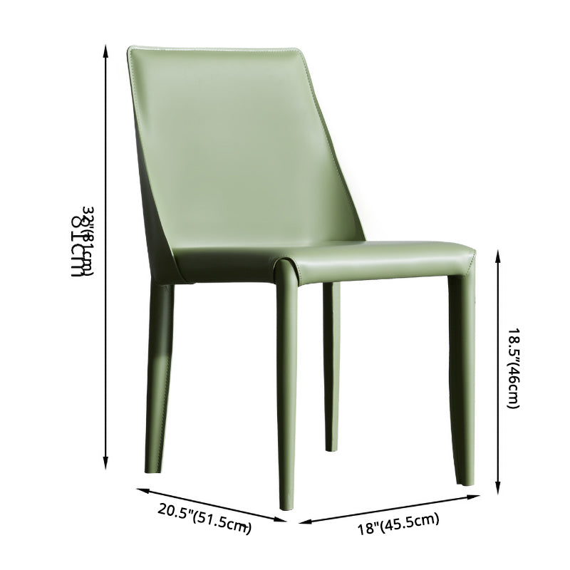 Solid Back Armless Dining Chairs Indoor Leather Side Chairs with Metal Legs