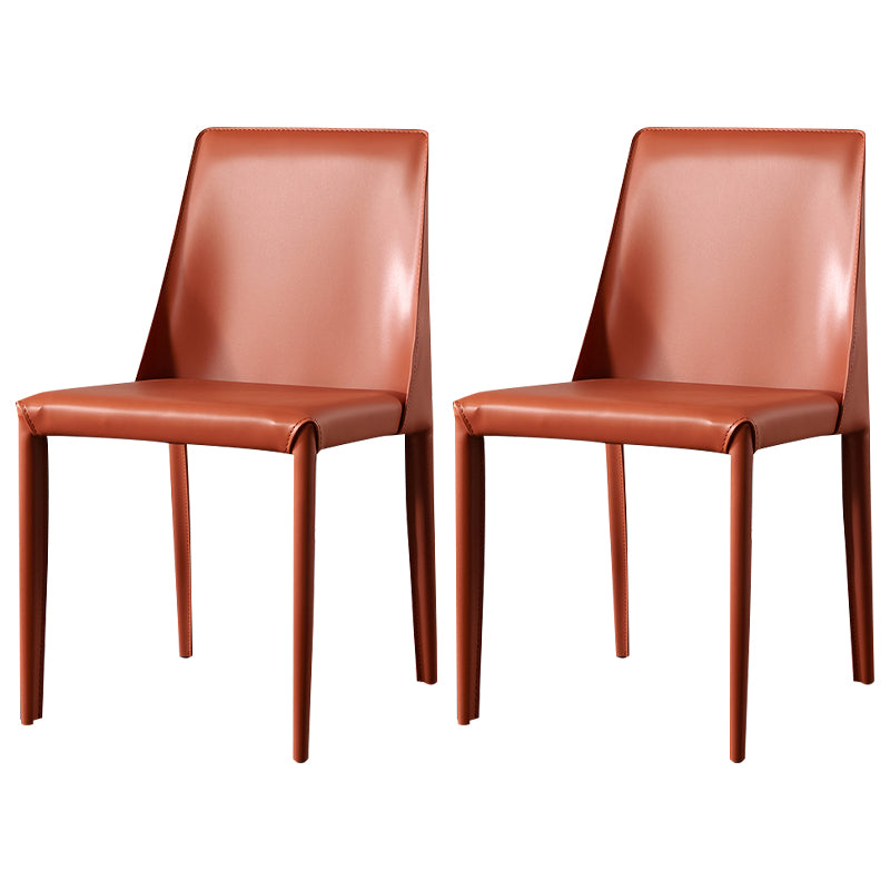Solid Back Armless Dining Chairs Indoor Leather Side Chairs with Metal Legs