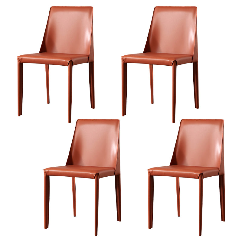 Solid Back Armless Dining Chairs Indoor Leather Side Chairs with Metal Legs