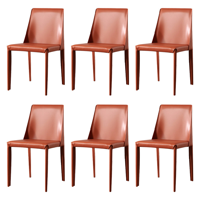 Solid Back Armless Dining Chairs Indoor Leather Side Chairs with Metal Legs