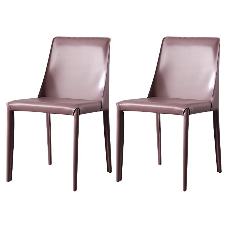 Solid Back Armless Dining Chairs Indoor Leather Side Chairs with Metal Legs