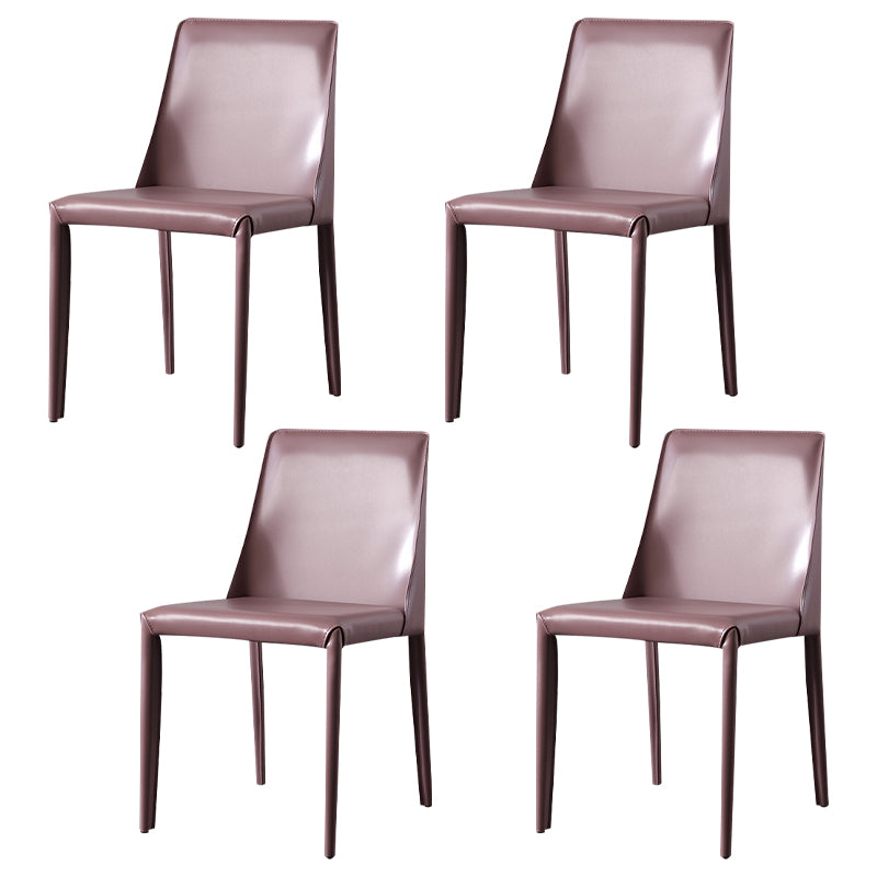 Solid Back Armless Dining Chairs Indoor Leather Side Chairs with Metal Legs