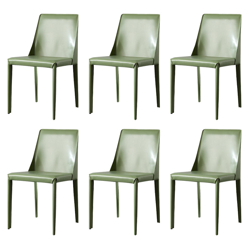Solid Back Armless Dining Chairs Indoor Leather Side Chairs with Metal Legs