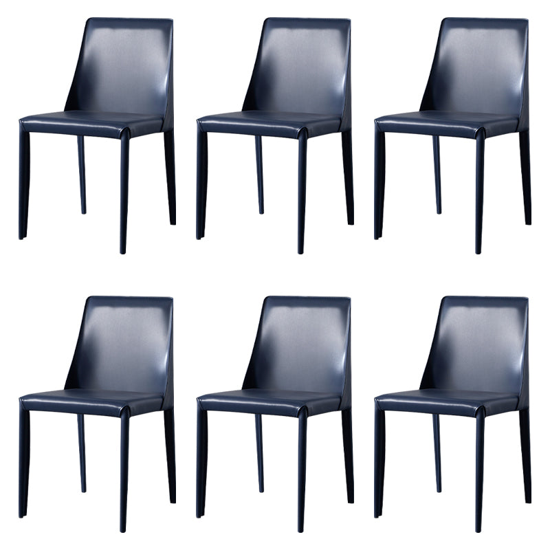 Solid Back Armless Dining Chairs Indoor Leather Side Chairs with Metal Legs