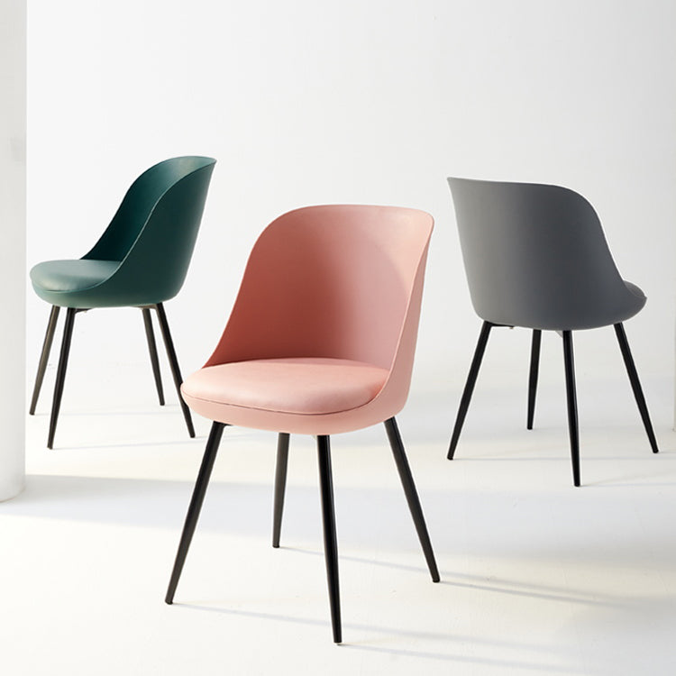 Leather Upholstered Armless Dining Chairs Solid Back Side Chairs with Metal Legs